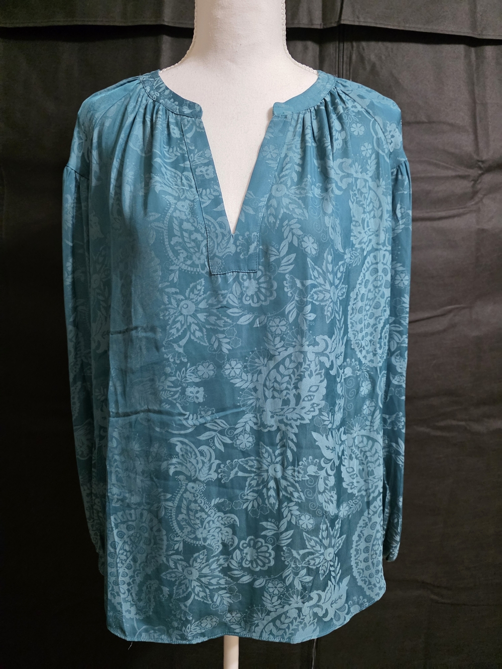 Current Air Teal Floral Split V-Neck Tunic
